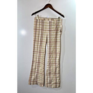 Free People Womens Check Pants Size S 2 Cream Brown Preppy Boho Britishcore NWTS